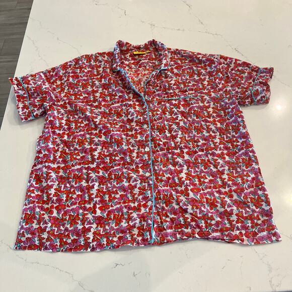 Roller Rabbit Floral Pajama Top Shirt Button Down size Large - Picture 1 of 6